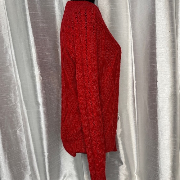 Merona Crewneck Knit Sweater Women’s XS Wool Blend Loose Fit Red Sparkle Holiday - Picture 2 of 9